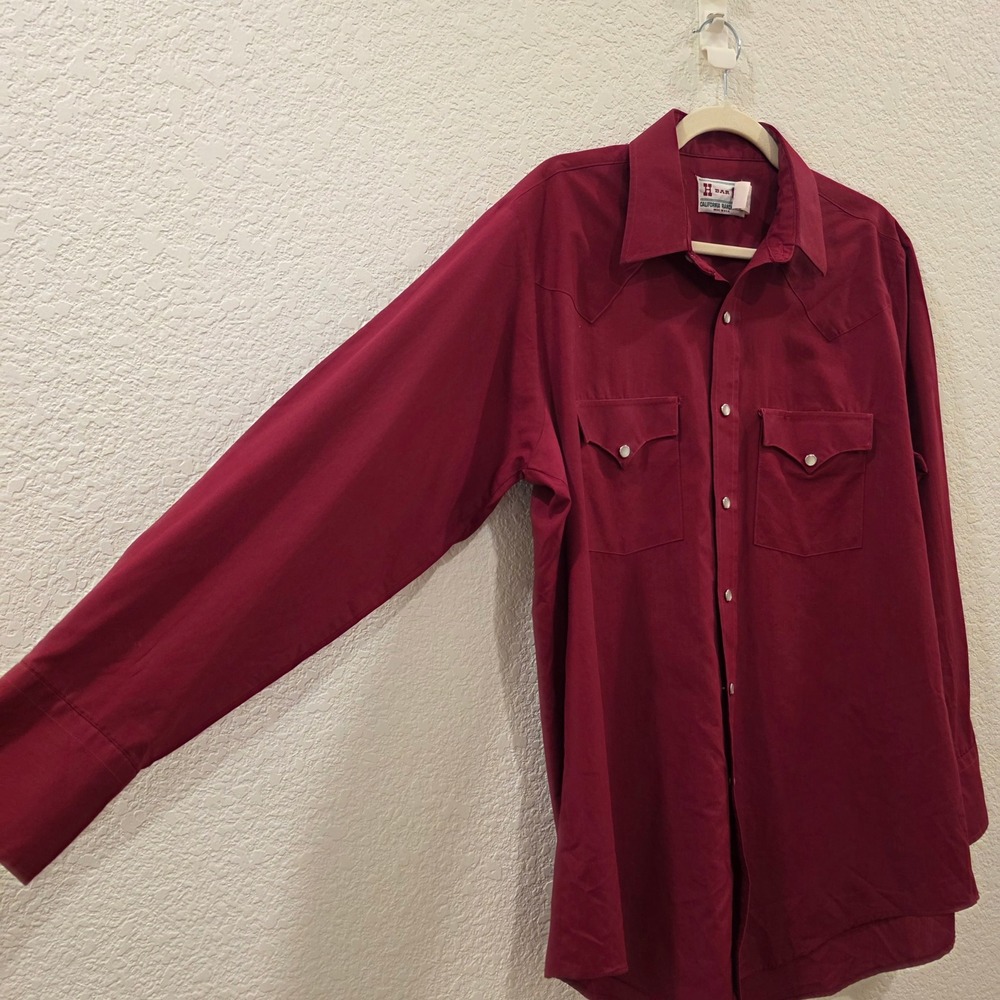 VTG H Bar C California Ranchwear Western Shirt Mens 16.5x34 Burgundy Pearl Snap - Picture 4 of 9